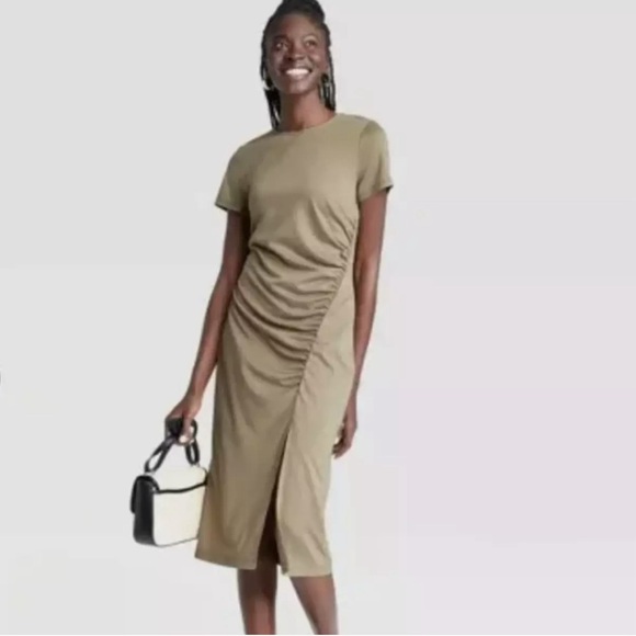 A New Day Women's Midi Ruched Knit Bodycon Dress - Picture 1 of 9